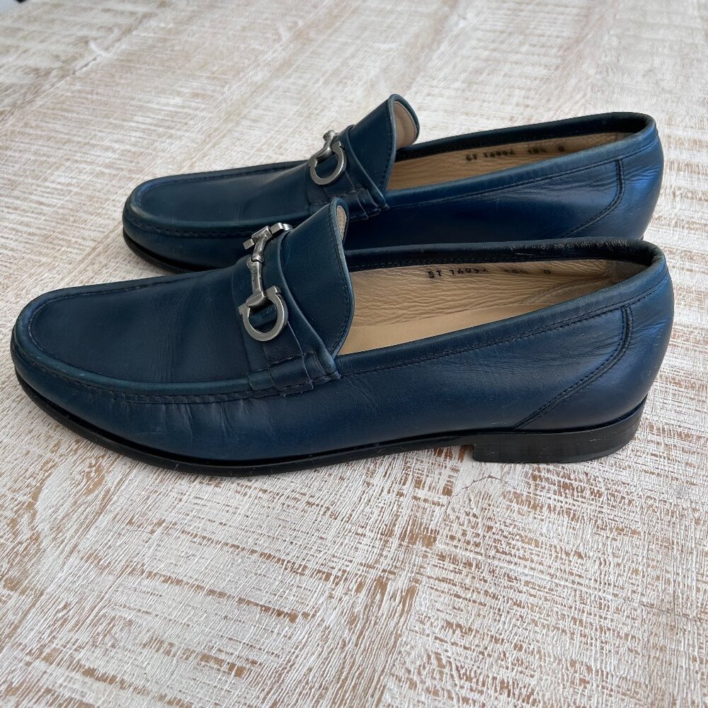 Salvatore Ferragamo Men's Dark Blue Leather Horse Bit Penny Loafer Size 10 1/2 D - Picture 2 of 13